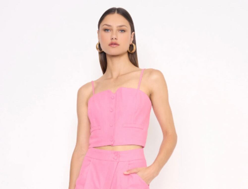 Anthropology 4SI3NNA Aubree Top Large Pink Square Neck Smocked Back Button Front